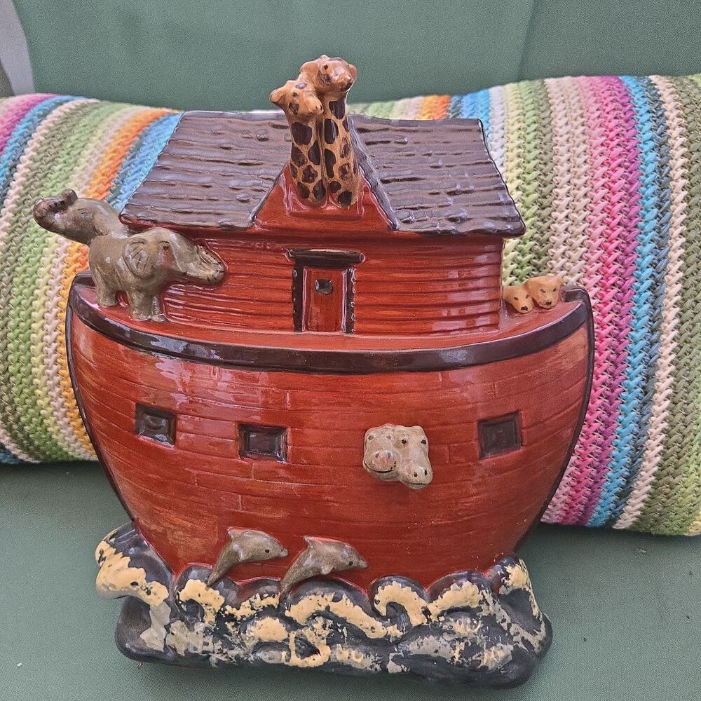 Large ELDRETH POTTERY Redware NOAH'S ARK Sculpture Figurine 9" x 10" Signed 2005